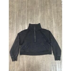 Lululemon No Sz Tag? Funnel Neck Scuba 1/2 Zip Crop Top LW3FJ6S Black Womens